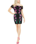 Guess Women's Off-The-Shoulder Embroidered Dress Charcoal Size 2