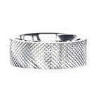 NOBLE Silver Cross-Hatched Finish Flat Style Wedding Band - 4mm & 8mm