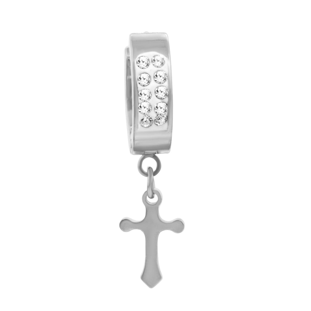 Cubic Zirconia Cross Pendant Huggie Hoops 14K Gold Plated Silver Black Earrings