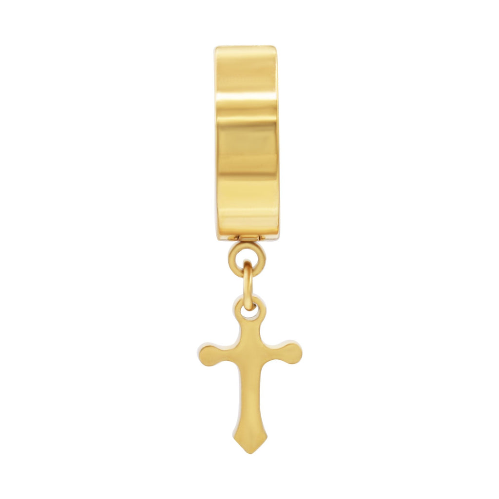 Cross Pendant Huggie Hoops 14K Gold Plated Silver Black Earrings