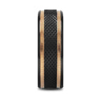 BAROQUE Black Titanium Diamond Pattern Brushed Finish Men’s Wedding Ring with Gold Milgrain Grooves – 8mm
