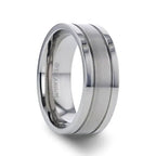 MAGNUM Flat Polished Edge Titanium Band with Offset Grooves and Satin Center - 8mm