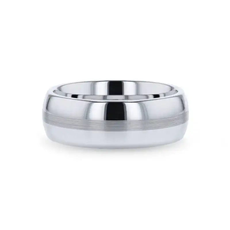 NELSON Domed Titanium Ring with Brushed Stripe - 8mm