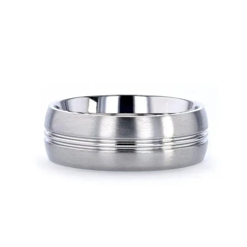 UPTON Titanium Brushed Finish Men’s Wedding Ring with Polished Grooved Center - 8mm