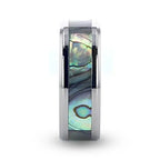 KAUI Titanium Polished Finish Mother Of Pearl Inlaid Men’s Beveled Wedding Band - 6mm & 8mm