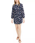 Maison Jules Women's Printed Double-Hem Split-Neck Dress Navy Size Extra Small