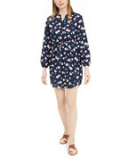 Maison Jules Women's Printed Double-Hem Split-Neck Dress Navy Size Extra Small