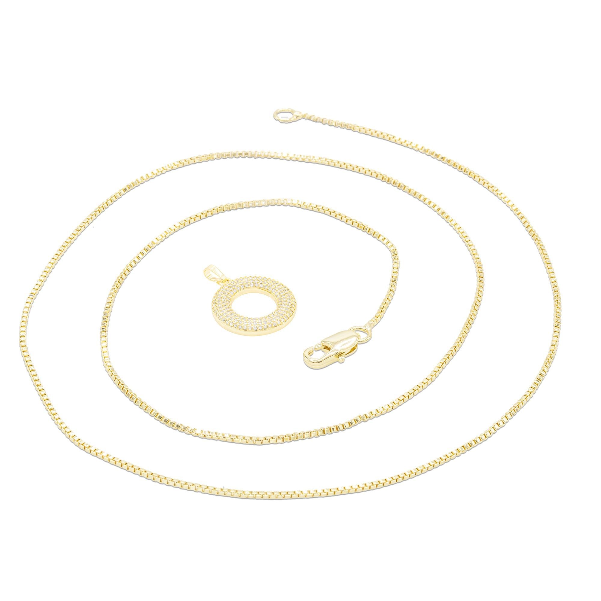 Round Cubic Zirconia Pendant 14K Gold Filled Necklace Set Women Jewelry
