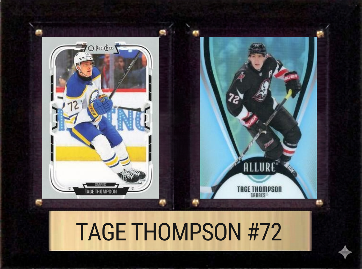 Tage Thompson Buffalo Sabres Fan Gift Plaque 6x8 2 Cards Upper Deck 2024 2025 2026