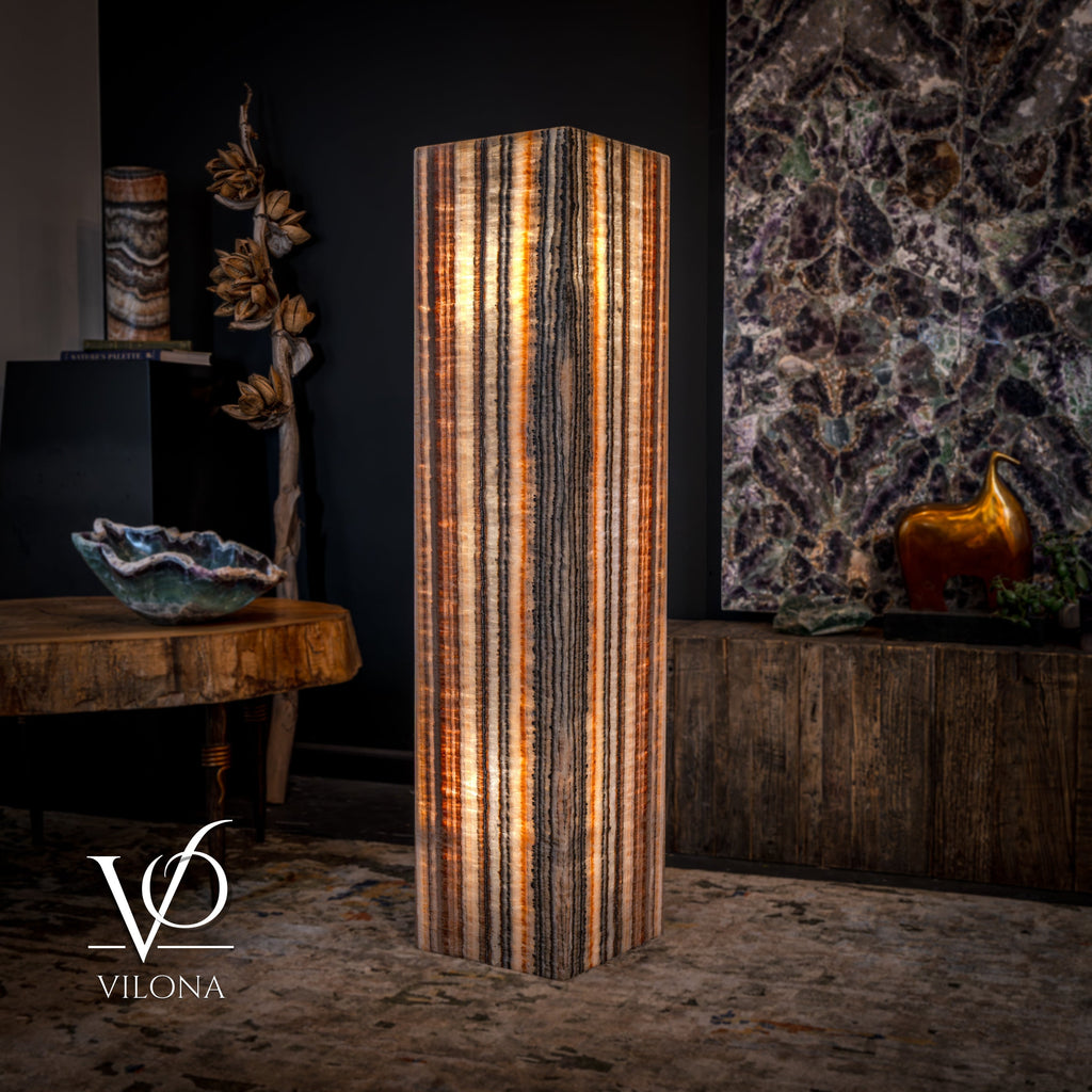 Tangerine Onyx Floor Lamp - Medium - 51.5"H x 12"W - Square