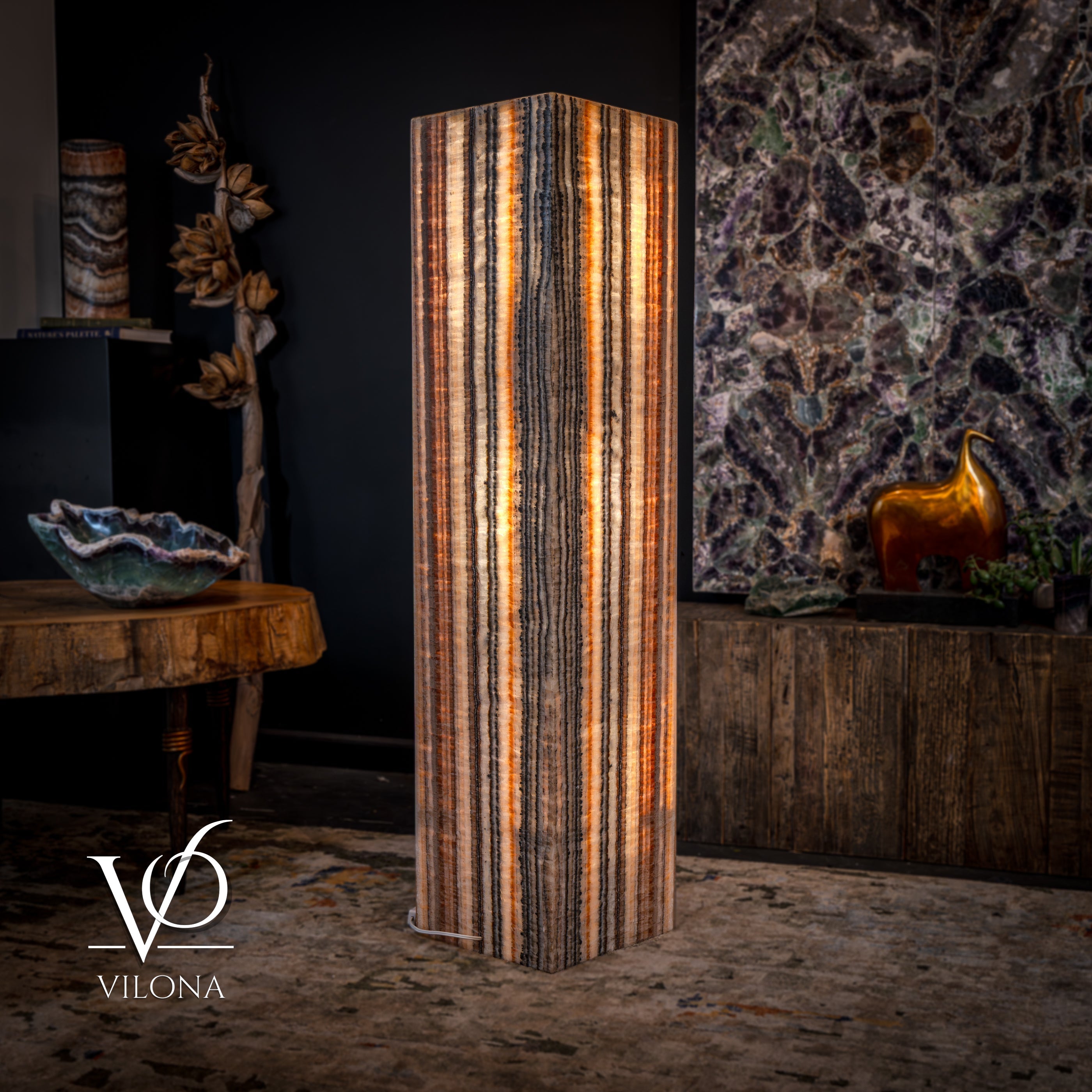 Tangerine Onyx Floor Lamp - Medium - 51.5"H x 12"W - Square
