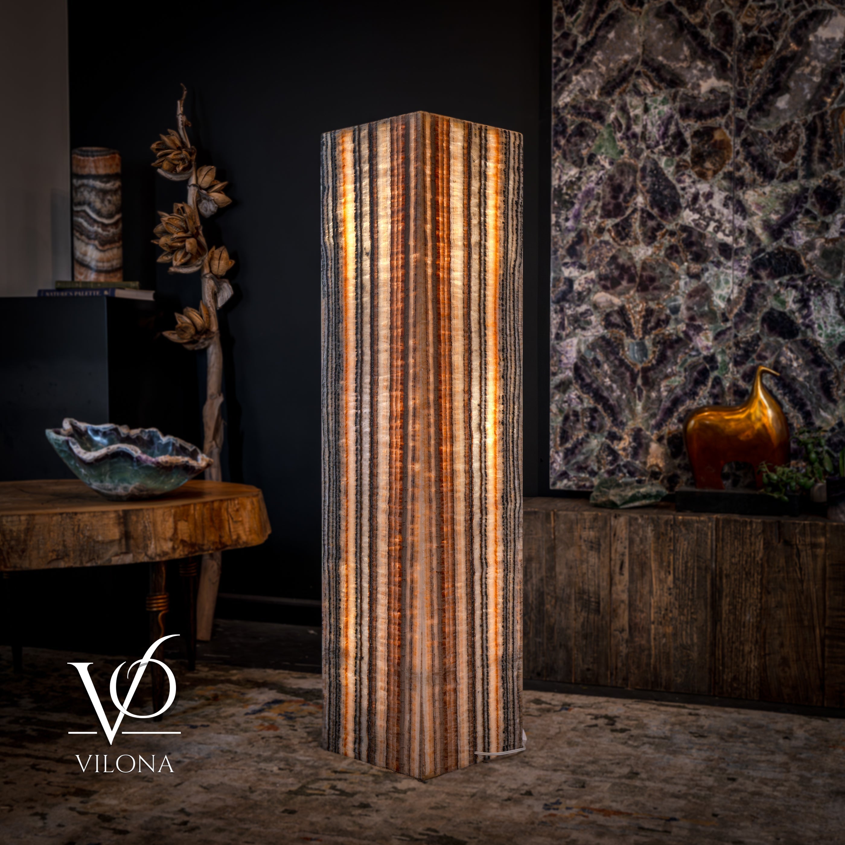 Tangerine Onyx Floor Lamp - Medium - 51.5"H x 12"W - Square