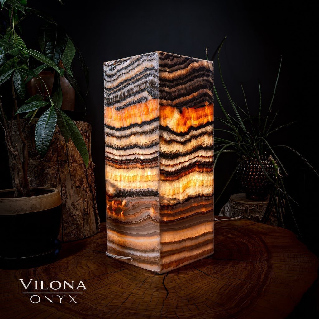 Tangerine Sierra Onyx Lamp (Medium Square Table Lamp #1)