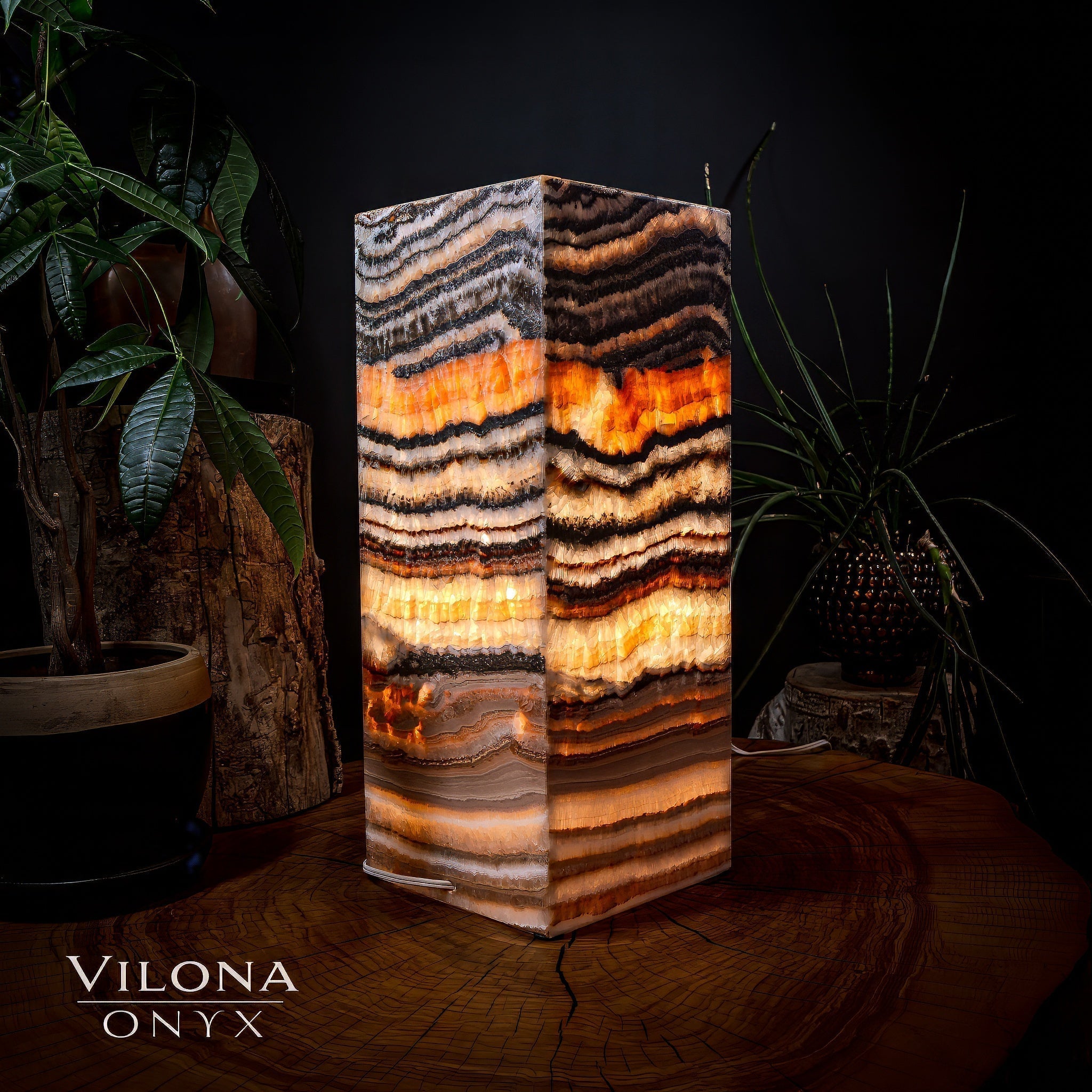 Tangerine Sierra Onyx Lamp (Medium Square Table Lamp #1)