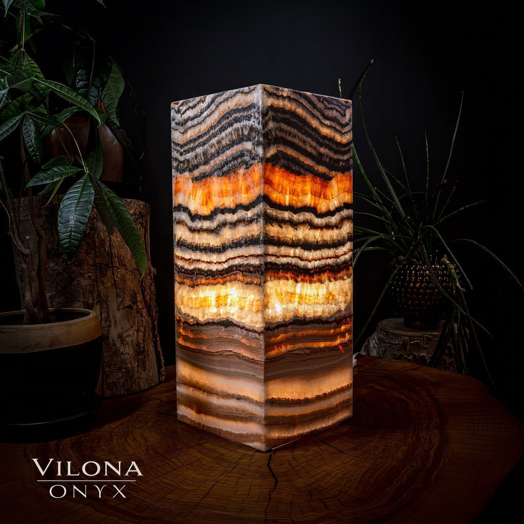 Tangerine Sierra Onyx Lamp (Medium Square Table Lamp #1)
