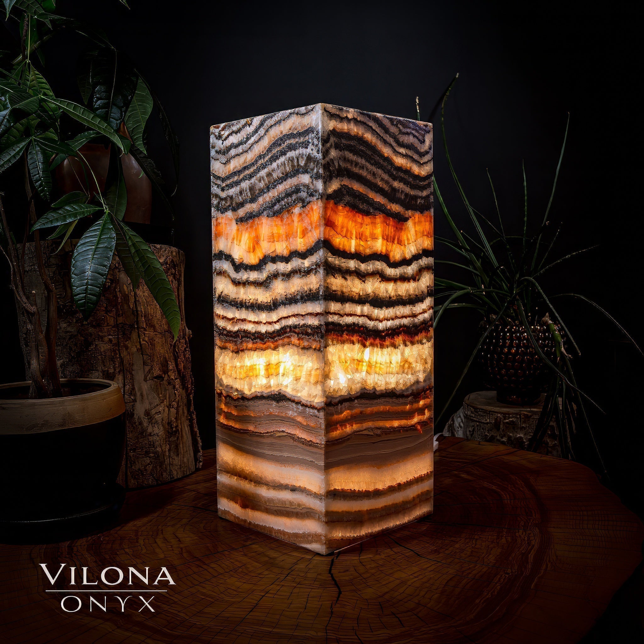 Tangerine Sierra Onyx Lamp (Medium Square Table Lamp #1)