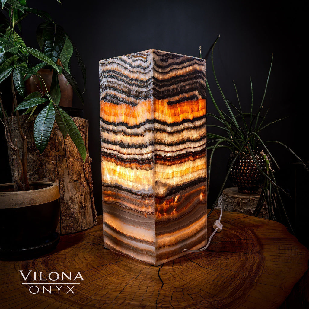 Tangerine Sierra Onyx Lamp (Medium Square Table Lamp #1)
