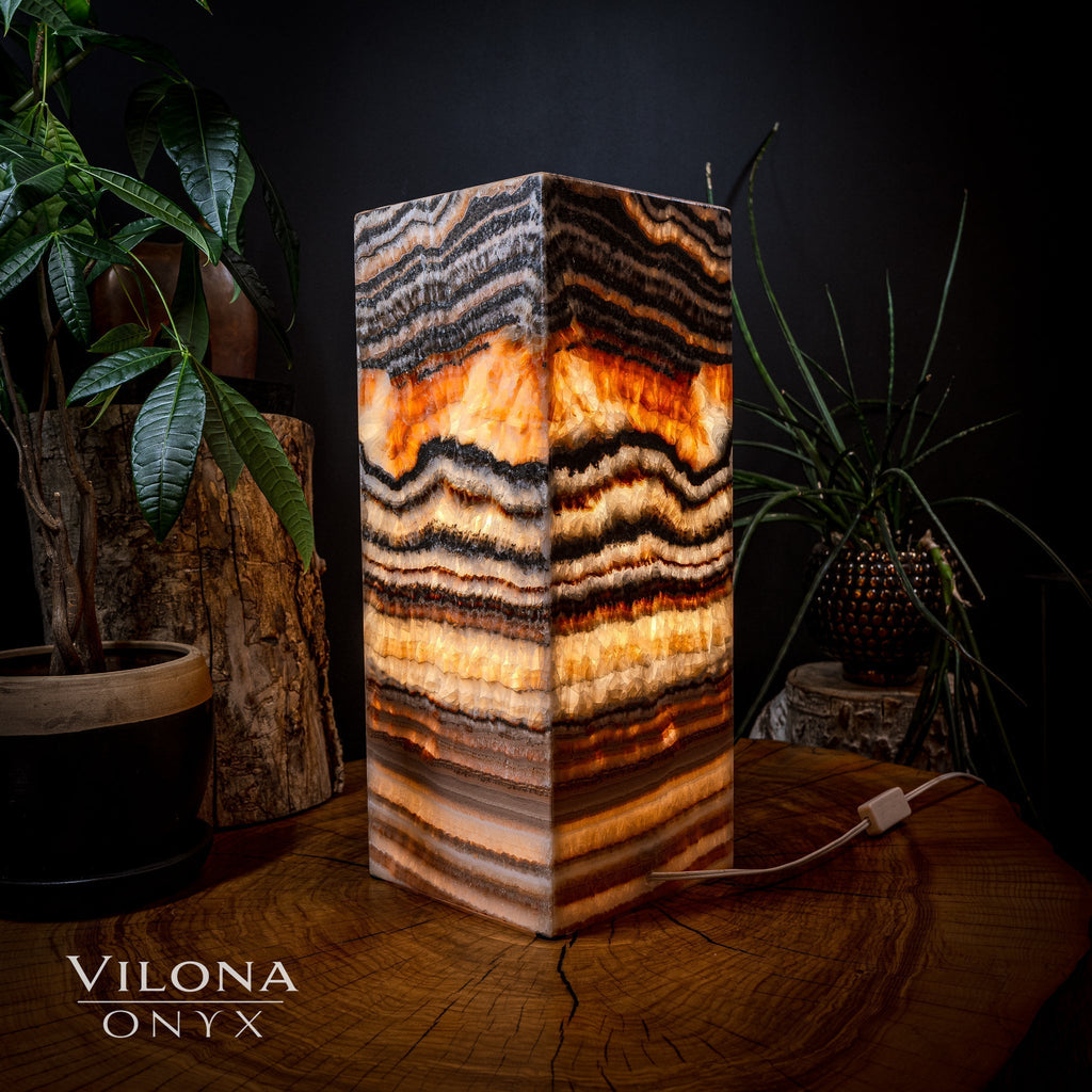 Tangerine Sierra Onyx Lamp (Medium Square Table Lamp #2)