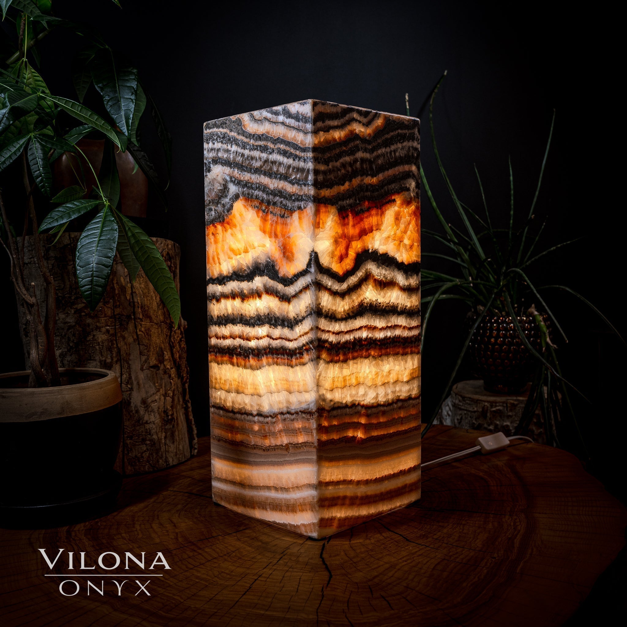 Tangerine Sierra Onyx Lamp (Medium Square Table Lamp #2)