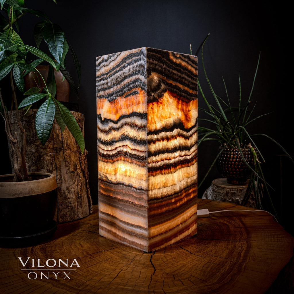 Tangerine Sierra Onyx Lamp (Medium Square Table Lamp #2)