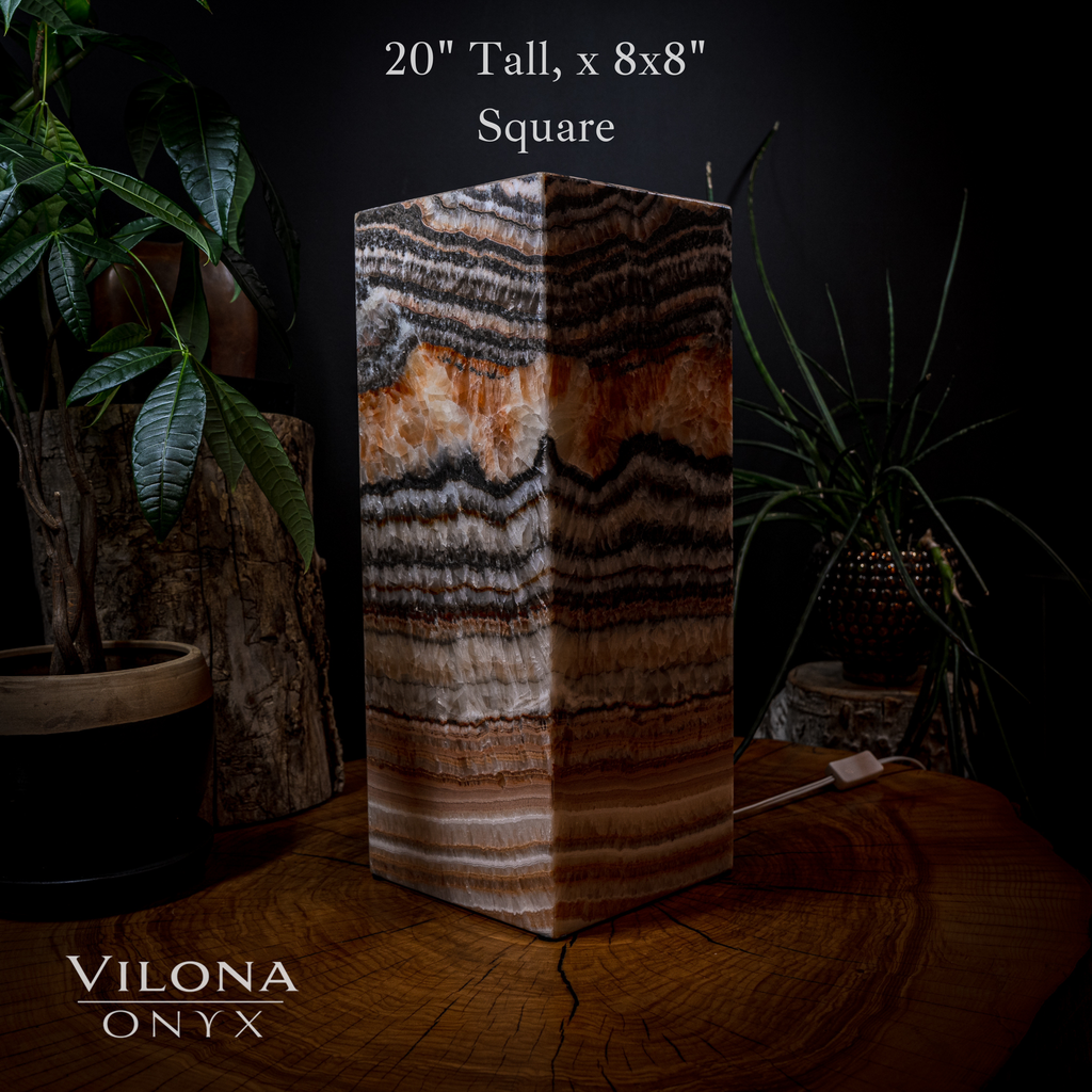 Tangerine Sierra Onyx Lamp (Medium Square Table Lamp #2)