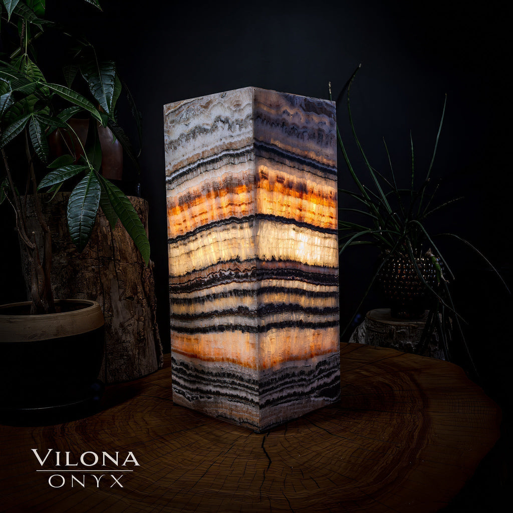 Tangerine Sierra Onyx Lamp (Medium Square Table Lamp #5)