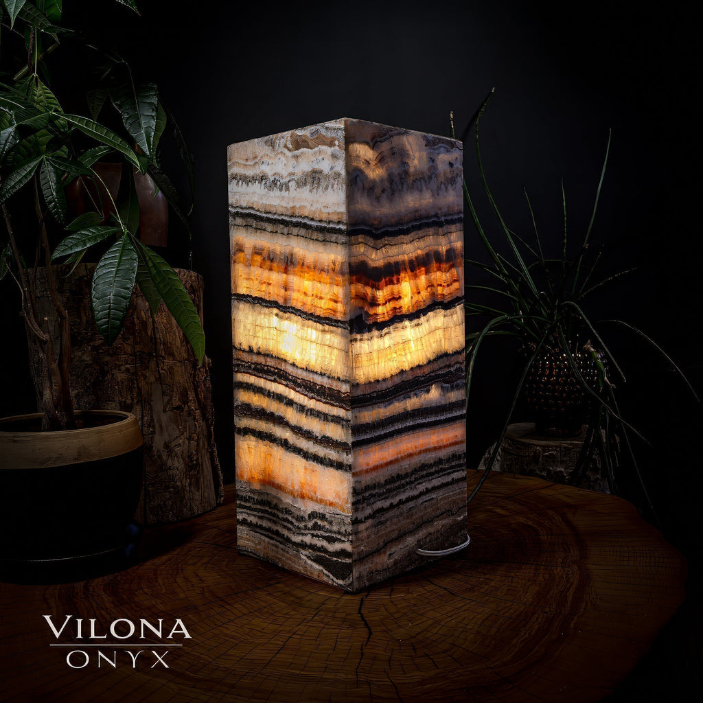 Tangerine Sierra Onyx Lamp (Medium Square Table Lamp #5)