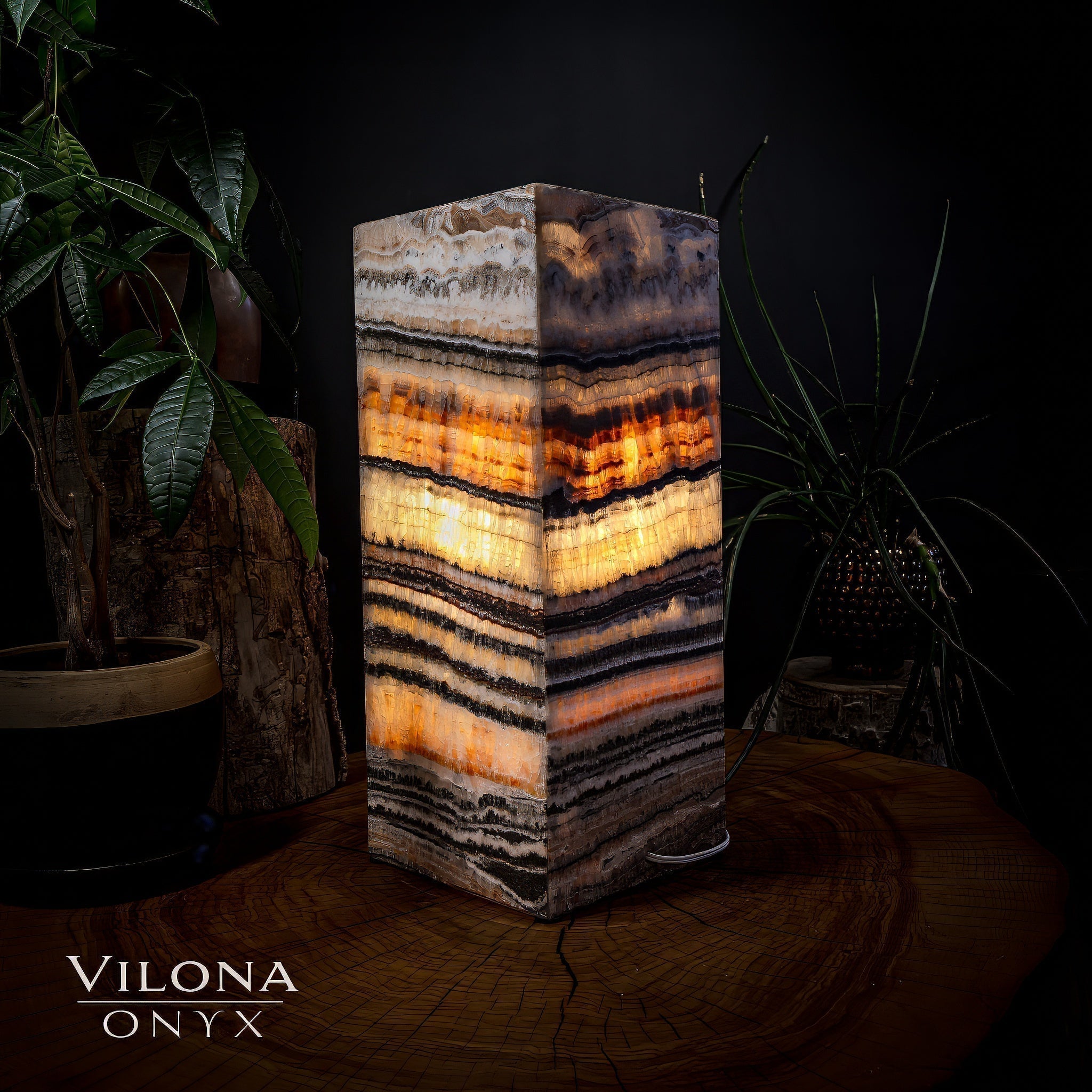 Tangerine Sierra Onyx Lamp (Medium Square Table Lamp #5)