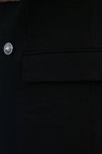 Black Solid Slim Fit Double-Breasted Blazer with Silver Metal Buttons – Wessi