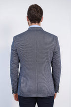 Navy Pinstriped Slim Fit Double-Breasted Blazer with Silver Metal Buttons – Wessi