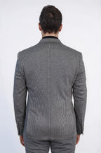 Anthracite Pinstriped Slim Fit Double-Breasted Blazer with Silver Metal Buttons – Wessi