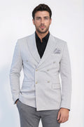 Gray Pinstriped Slim Fit Double-Breasted Blazer with Silver Metal Buttons – Wessi