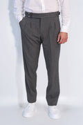 Anthracite Double-Pleated High-Waisted Slim Fit Trousers with Side Buckles – Wessi