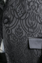 Damask Patterned Shawl Collar Black Tuxedo - Wessi