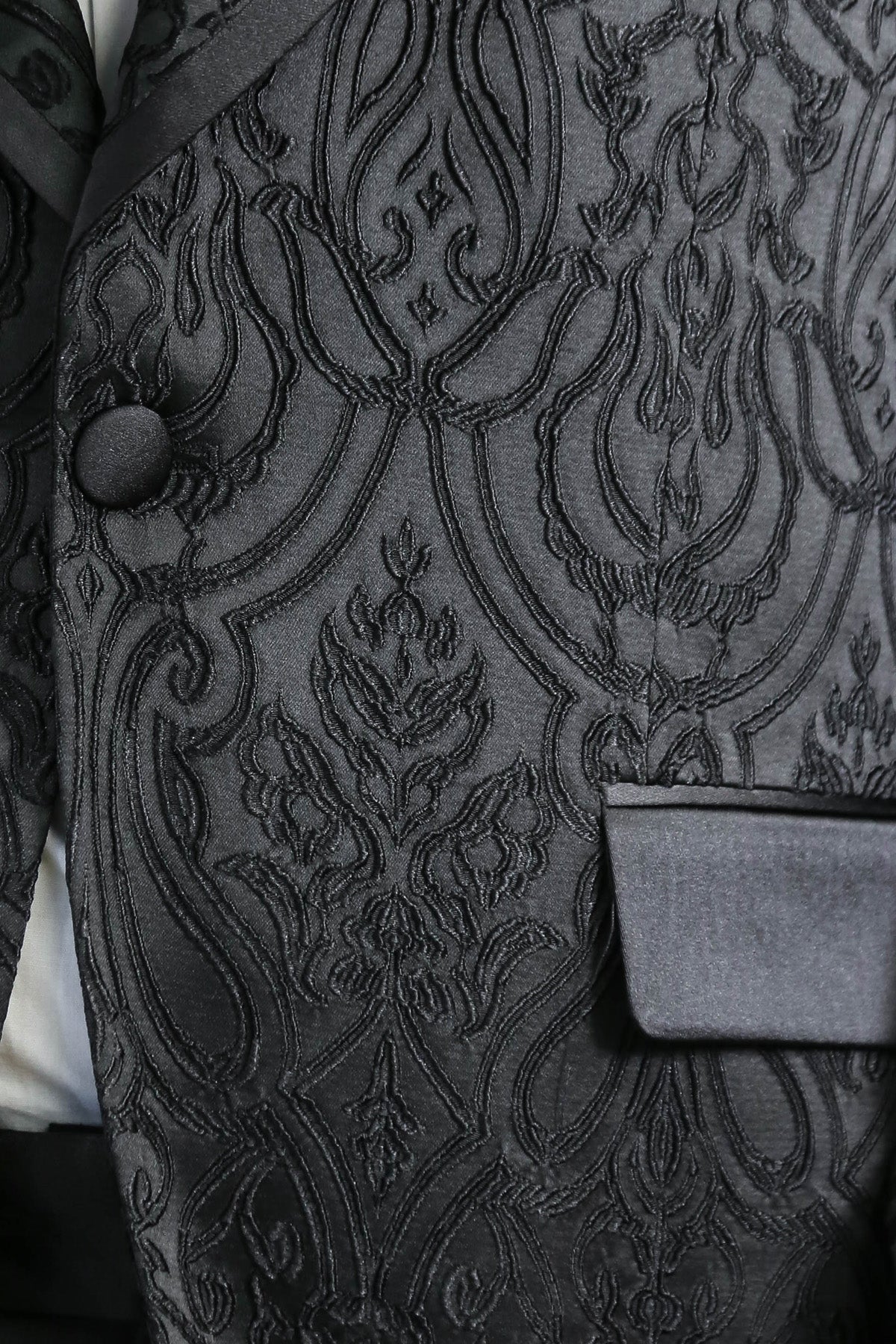 Damask Patterned Shawl Collar Black Tuxedo - Wessi
