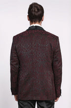 Baroque Patterned Velvet Shawl Collar Vested Burgundy Tuxedo - Wessi