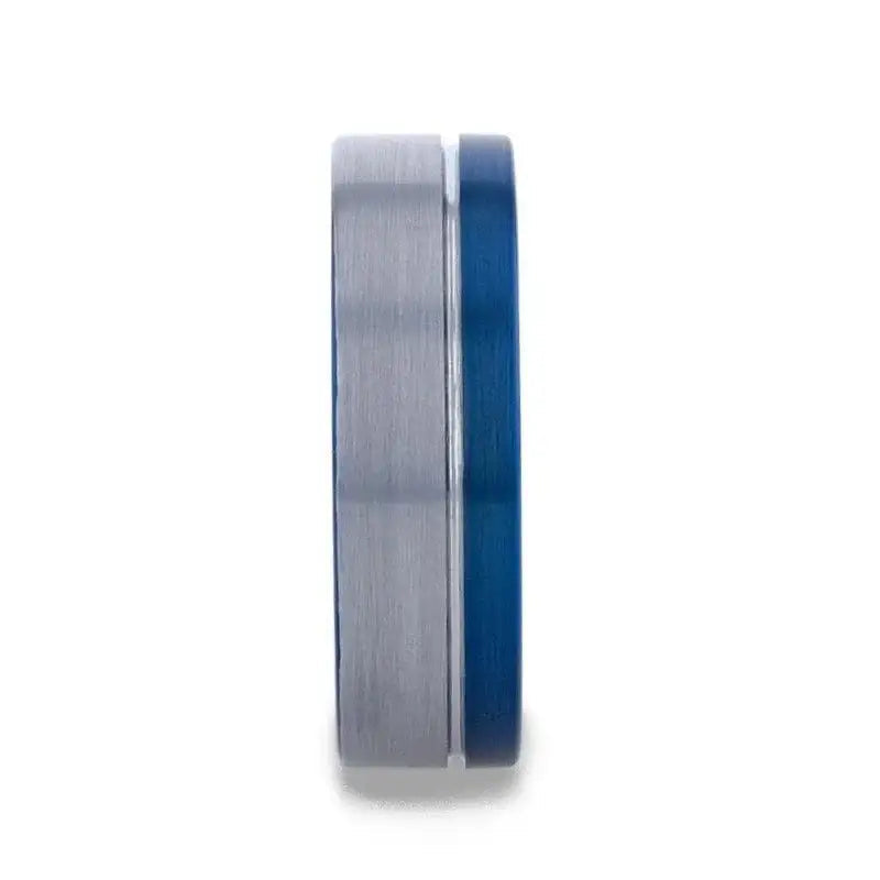 ATLANTIC Duo Color Brushed Center Tungsten Carbide Men's Wedding Band With Blue Ion Plating Inside - 8mm
