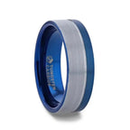 ATLANTIC Duo Color Brushed Center Tungsten Carbide Men's Wedding Band With Blue Ion Plating Inside - 8mm