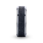 MAUNA Black And Gray Lava Inlaid Titanium Men's Wedding Band With Polished Beveled Edges - 8mm