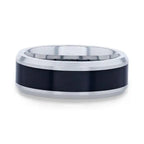 HAWK Polished Black Ceramic Inlaid Tungsten Men's Wedding Band with Bevels by Thorsten - 8mm