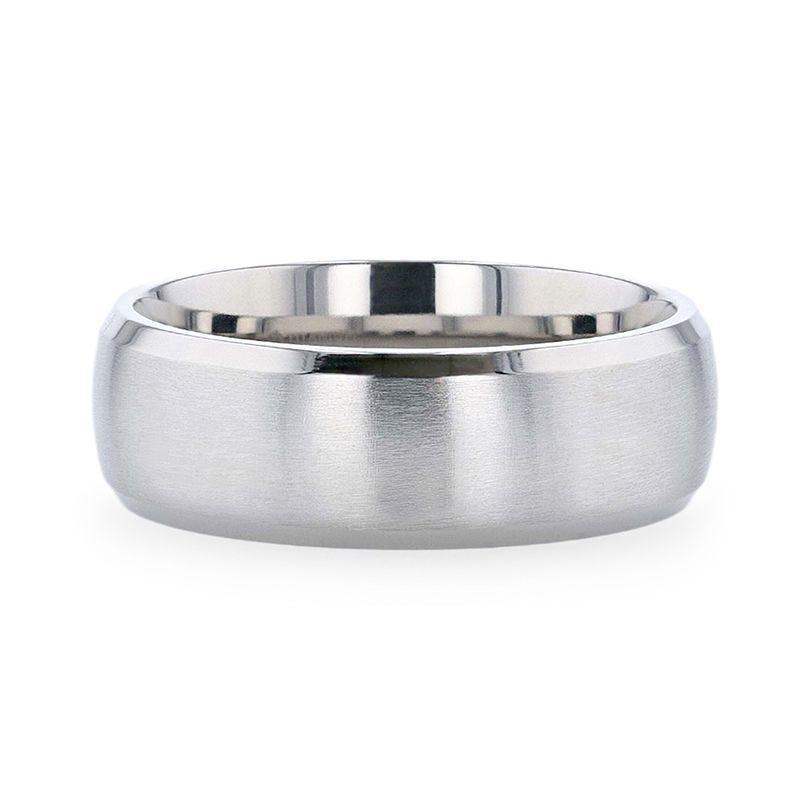 DUSTIN Chrome-Plated Titanium Domed Brushed Center Men's Wedding Ring with Polished Beveled Edges - 8mm