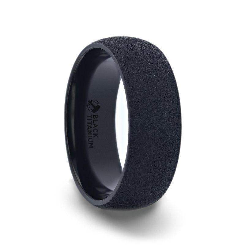 CIMMERIAN Domed Black Titanium Men's Wedding Band With Sand Blasted Finish - 8mm