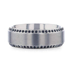CHAMPION Flat Brushed Center Titanium Men's Wedding Band with Black Sapphire Polished Beveled Edges - 8mm
