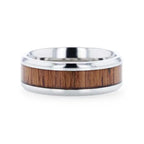 TECTON Teak Wood Inlaid Flat Polished Finish Titanium Men's Wedding Ring With Beveled Edges - 8mm