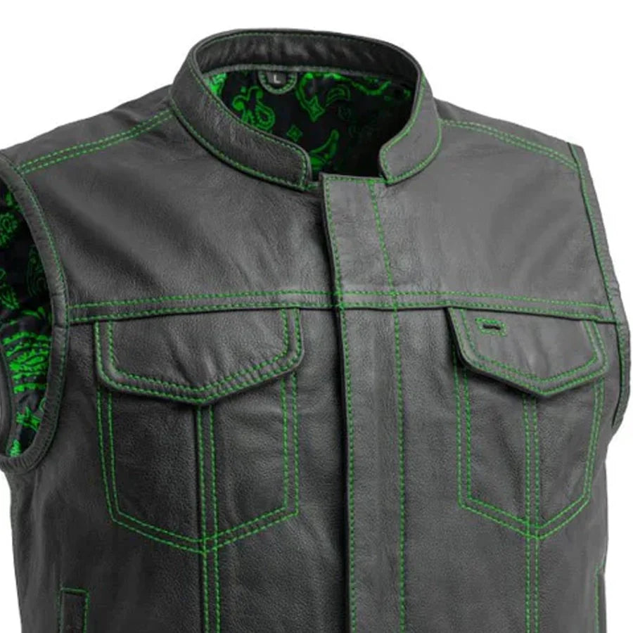 The Club Cut Men's Motorcycle Leather Vest, Multiple Color Options