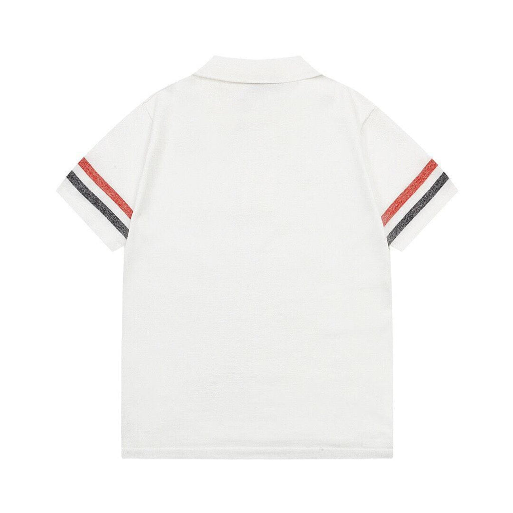 Thom Browne Classic Fit White Collar T-Shirt with Tricolor Grosgrain Detailing