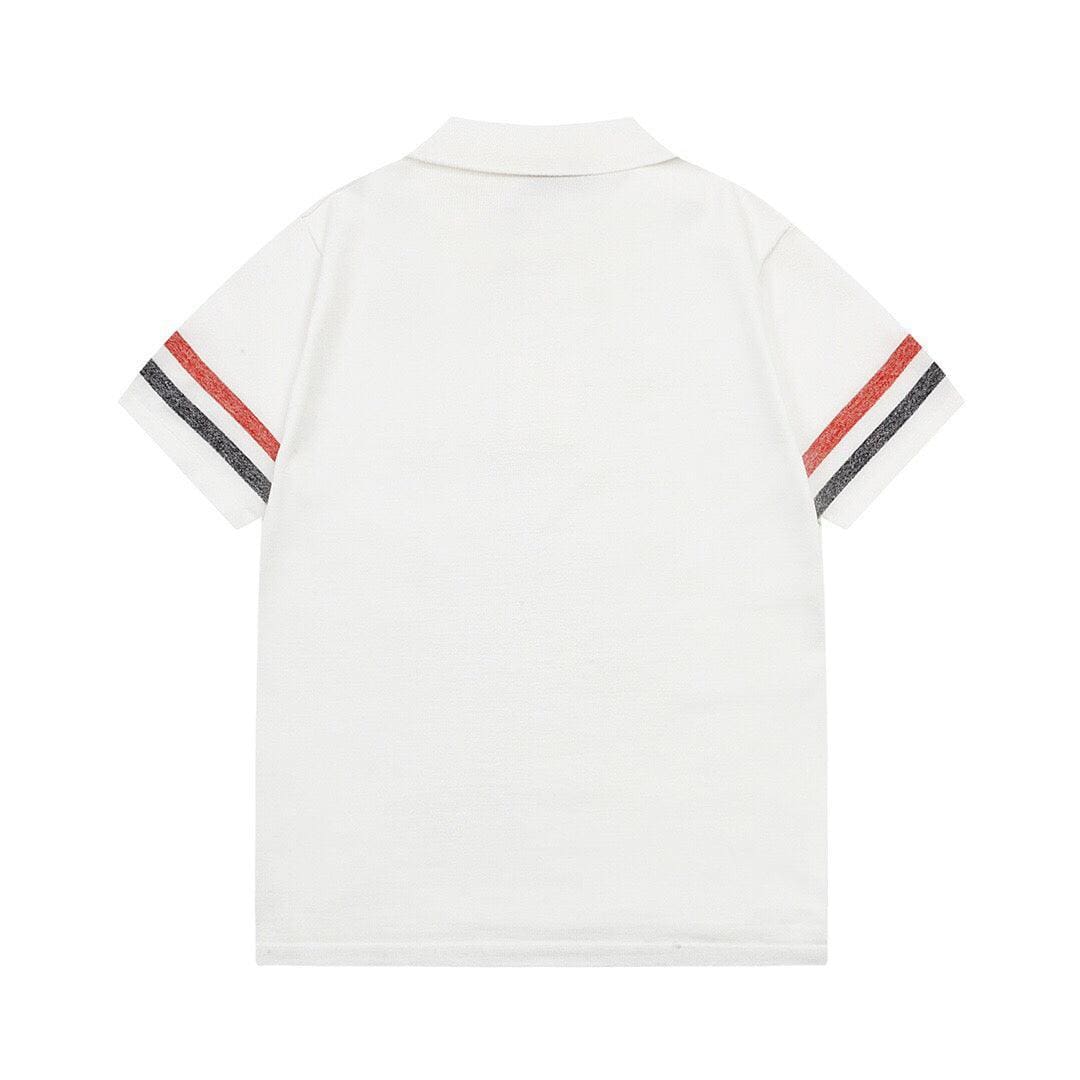 Thom Browne Classic Fit White Collar T-Shirt with Tricolor Grosgrain Detailing