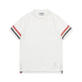 Thom Browne Classic Fit White Collar T-Shirt with Tricolor Grosgrain Detailing