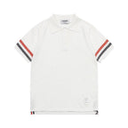 Thom Browne Classic Fit White Collar T-Shirt with Tricolor Grosgrain Detailing