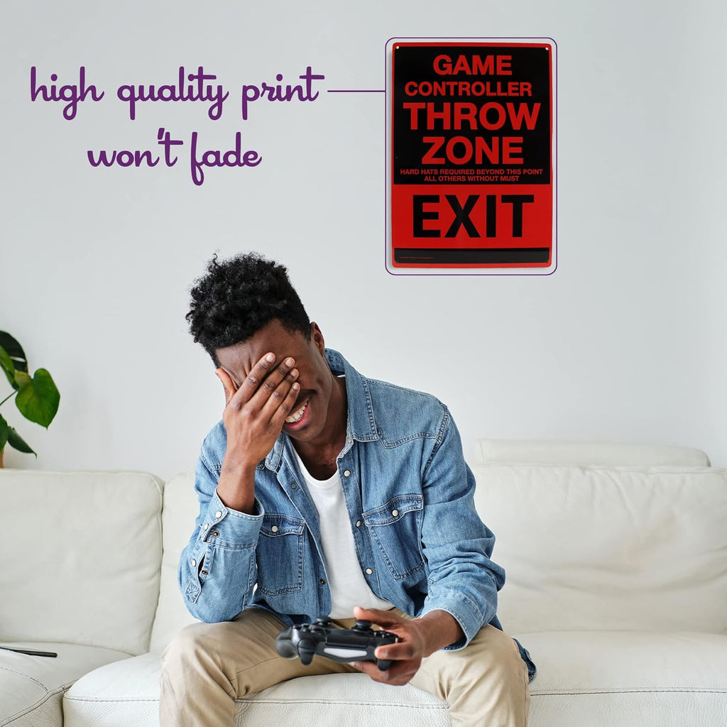 Metal Tin Sign "Game Controller THROW ZONE" Bedroom Gamer Wall Decor #F-101